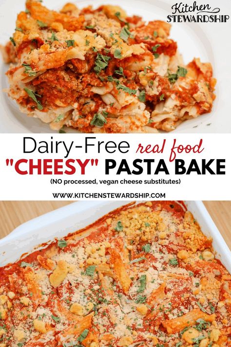 Dairy-free comfort food is hard to come by. That creamy, cheesy texture just can't be beat! This dairy-free lasagna (or dairy-free baked ziti/dairy-free pasta bake) has the creamy texture you crave and is made with real food, healthy ingredients. This is a gluten-free and dairy-free dinner idea that will be a family favorite make-ahead meal in no time! Gluten Free Dairy Free Lasagna, Gluten Free Pasta Bake, Dairy Free Lasagna, Healthy Pasta Bake, Vegan Cheese Substitute, Cheesy Pasta Bake, Gluten Free Lasagna, Dairy Free Pasta, Dairy Free Dinner