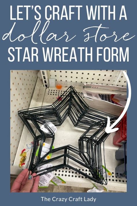 lets craft with a dollar store star wreath form Star Shaped Christmas Wreath, How To Make A Star Wreath, Diy Dollar Tree Star Wreath Form, Dollar Tree Moon Wreath, Star Shaped Wreaths Diy, Dollar Store Star Wreath, Dollar Tree Wire Star Wreath Ideas, Wire Star Wreath Ideas, Star Wreath Ideas Diy