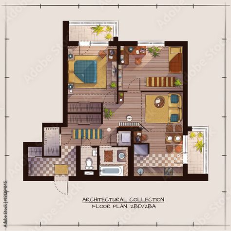 Apartment Blueprints, Small Apartment Floor Plans, Sims4 Build, Floor Plan Sketch, Interior Architecture Sketch, Phil Cho, Rendered Floor Plan, Color Floor, Apartment Floor Plan