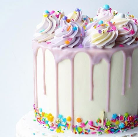 Birthday Cake Pretty, Drippy Cakes, Sprinkles Birthday Cake, Cake Pretty, 13 Birthday Cake, Purple Cake, Pear Cake, Savory Cakes, Sprinkle Cake