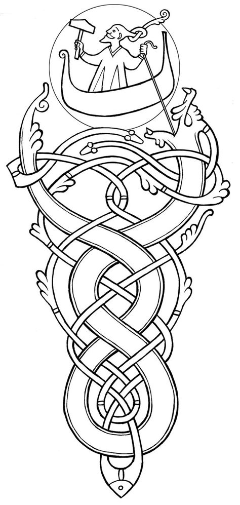 An illustration of Thor battling the Midgard Serpent. https://en.wikipedia.org/wiki/J%C3%B6rmungandr#Thor.27s_fishing_trip Stomach Illustration, Wall Calligraphy, Vikings Symbols, Patterns Islamic, Tattoo Back Of Arm, Rune Vichinghe, Illustration Anatomy, Dragon Celtic, Viking Knotwork