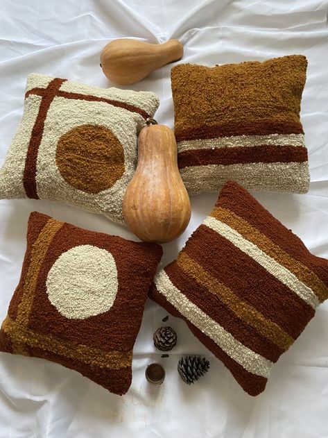 Punch Needle Pillow, Needle Pillow, Brown Pillow Covers, Easy Pillows, Brown Pillow, Brown Pillows, Handmade Pillow, Handmade Pillows, Punch Needle