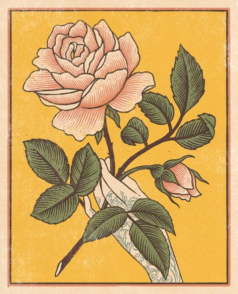 Woodcut Illustration, Botanical Flowers Print, Berlin Design, Japan Painting, Vintage Illustration Art, Rose Illustration, Matchbox Art, Rose Drawing, Match Box