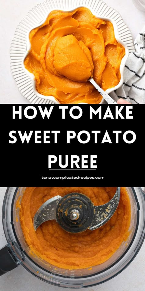 How To Make Sweet Potato Puree – this recipe post will show you just how easy it is! There are many delicious ways to enjoy sweet potato puree. Homemade is so easy and tastes superior. In this post, I will show you how to make the puree by either roasting or boiling the sweet potato. Use it in a manner similar to Pumpkin Puree for your baked goods, add to overnight oats or serve as a side dish. Roasted Whole Sweet Potatoes, Easy Mashed Sweet Potatoes, Sweet Potato Puree, Sweet Potato Recipes Mashed, Homemade Pumpkin Puree, Potato Puree, Delicious Gluten Free Recipes, Sweet Potato Pie, Pureed Food Recipes