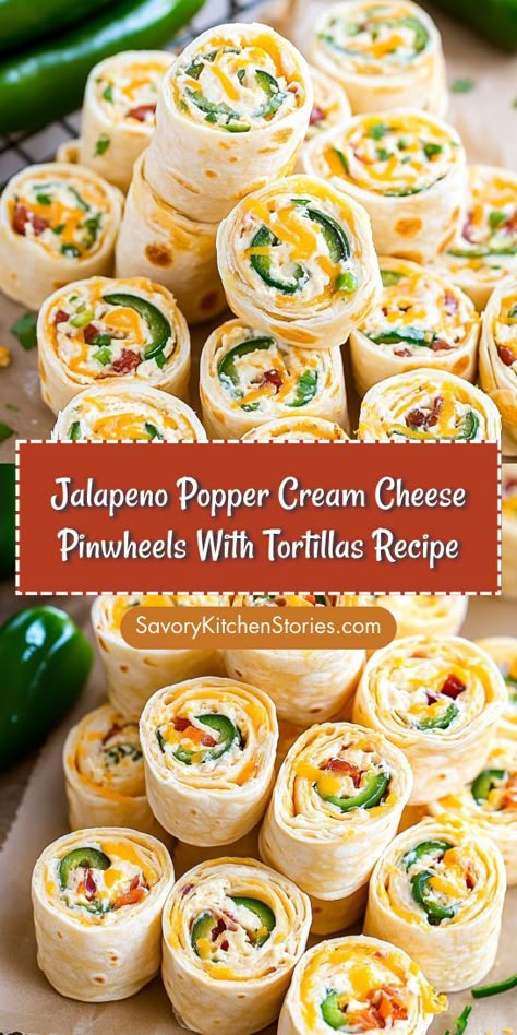 Craving a tasty and easy-to-make appetizer? Jalapeno Popper Cream Cheese Pinwheels are a must-try! This recipe combines bold flavors wrapped in soft tortillas, making it a hit at any gathering. Be sure to save this for your next get-together and impress your guests! Cream Cheese Tortilla Roll Ups, Tortilla Pinwheel Appetizers, Jalapeno Popper Pinwheels, Cream Cheese Tortilla, Jalapeno Appetizer, Tortilla Pinwheels Recipe, Mini Wraps, Jalapeno Cream Cheese, Cream Cheese Pinwheels