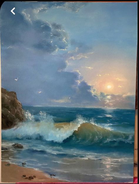 Beach Painting Landscape, Hard Paintings, Academic Painting, Ocean Oil Painting, Ocean Landscape Painting, Ocean Waves Painting, Seascapes Art, Beach Art Painting, Water Landscape