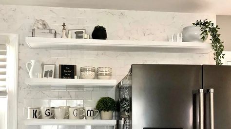 Maximize Space Above The Refrigerator With A Handy Storage Hack Open Shelf Above Fridge, Above Refrigerator Storage, Space Above Refrigerator, Shelf Above Fridge, Above Refrigerator, Ikea Lack Wall Shelf, Above Fridge, Above The Fridge, Ikea Lack