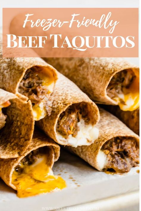 his easy Mexican dinner recipe for freezer-friendly Shredded Beef and Cheese Taquitos is kid-friendly and perfect for weeknights! #homemadetaquitos #healthyMexican #easyMexicanrecipe | www.sweetcayenne.com Freezer Taquitos, Beef And Cheese Taquitos, Post Baby Meals, Easy Mexican Dinner, Cheese Taquitos, Homemade Taquitos, Beef Taquitos, Postpartum Meal Prep, Meals To Freeze