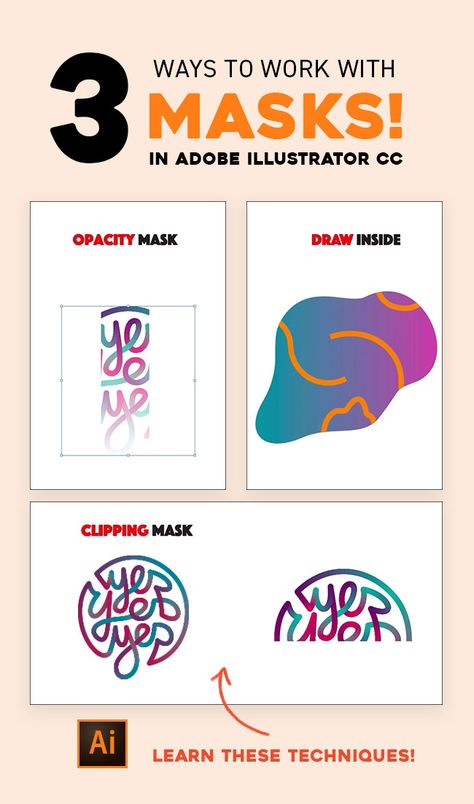 Free tutorial on Clipping Mask, Draw Inside Mode and Opacity Mask! Clipping Mask Illustrator, Illustrator Stickers, Mask Draw, Illustrator Hacks, Adobe Tips, Deep Relationship Quotes, Learning Adobe Illustrator, Inkscape Tutorials, Adobe Illustrator Tutorial