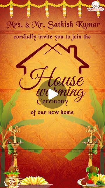 House Ceremony Invitation Card, Home Ceremony Invitation Card, Home Warming Invitation Card, House Warming Ceremony Invitation, Animated Flowers, Indian Videos, House Warming Ceremony, Being Mindful, House Warming Invitations