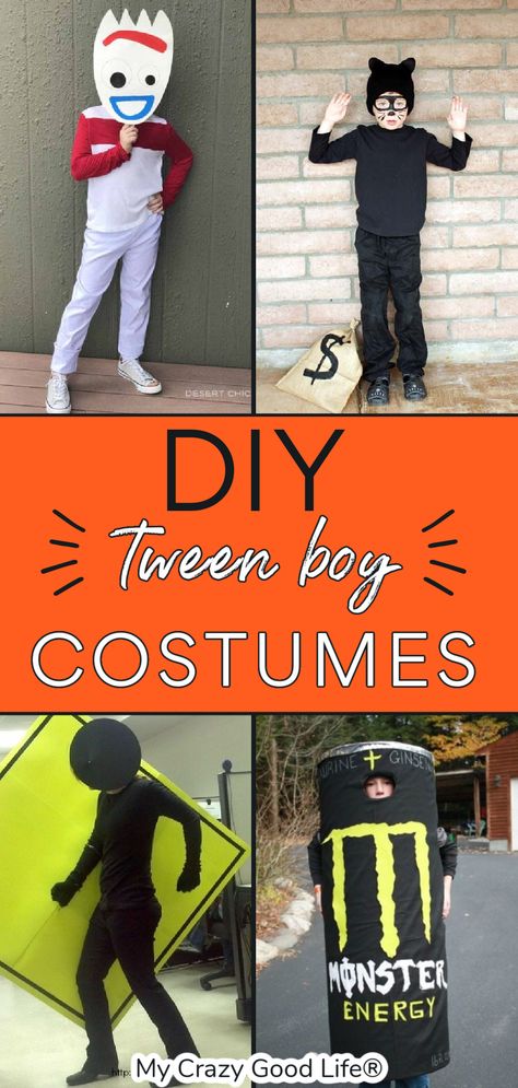 Funny Boys Costumes, Halloween Costumes For Teen Boy, Diy Easy Kids Costumes, Creative Boy Costumes, Halloween Ideas Boys, Easy Diy Halloween Costumes For Kids Boys Last Minute, Fall Guys Costume, Diy Boy Halloween Costume Kids, Easy Diy Costumes For Boys