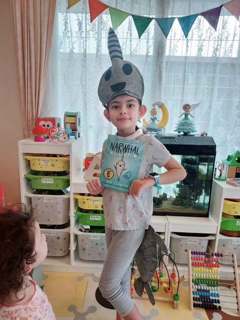 Narwhal And Jelly Costume, Diy Narwhal Costume, Narwhal And Jelly, Narwhal Costume, Diy Costumes For Boys, Book Character Day, Book Character Costumes, Book Day Costumes, Diy Costume