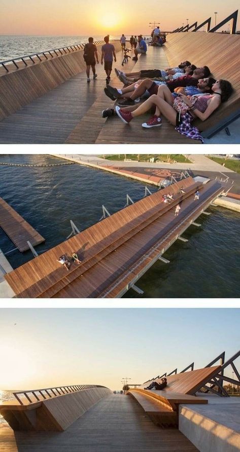 Waterfront Architecture, Bridges Architecture, Pavilion Architecture, Perfect Sunset, Public Space Design, Urban Landscape Design, Landscape Architecture Design, Urban Furniture, Bridge Design