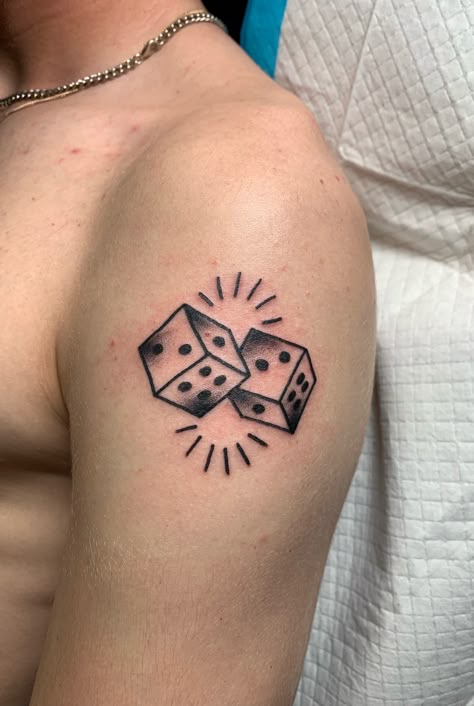 Gap Tattoo Filler, American Traditional Dice Tattoo, Dice Traditional Tattoo, American Traditional Dice, Lucky Dice Tattoo, Traditional Dice Tattoo, Pill Tattoo, Dice Tattoos, Pirate Girl Tattoos