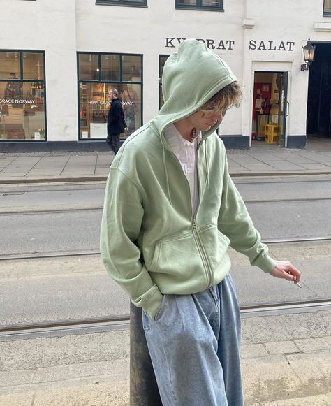 Pastel Green Hoodie Outfit, Olive Green Hoodie Outfit Men, Light Green Outfit Men, Light Green Hoodie Outfit, Light Green Jacket Outfit, Green Hoodie Outfits, Green Hoodie Outfit Men, Pastel Boy Outfit, Hoodie Aesthetic Boy