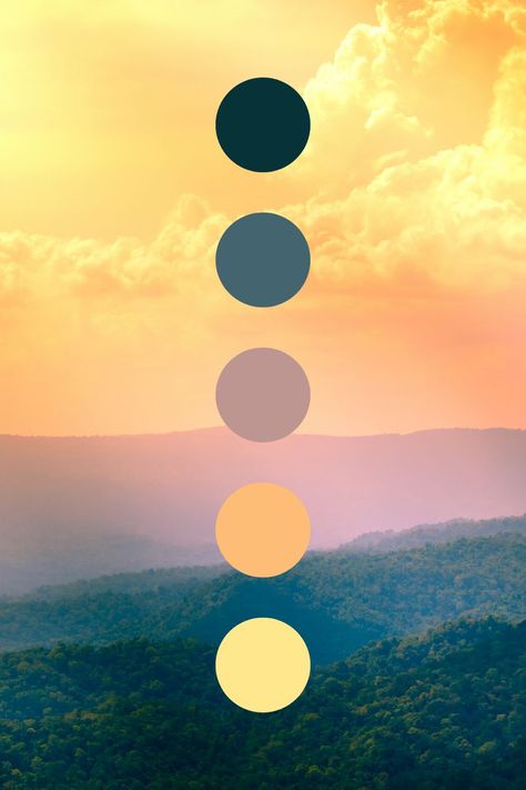 A beautiful color palette based on the mountains and evening skies Mauve And Yellow Color Palette, Indigo And Yellow Color Palette, Colour Palette Landscape, Sunshine Colour Palette, Yellow Gold Color Palette, Color Pallets With Yellow, Sunny Day Color Palette, Evening Color Palette, Color Pallets Yellow