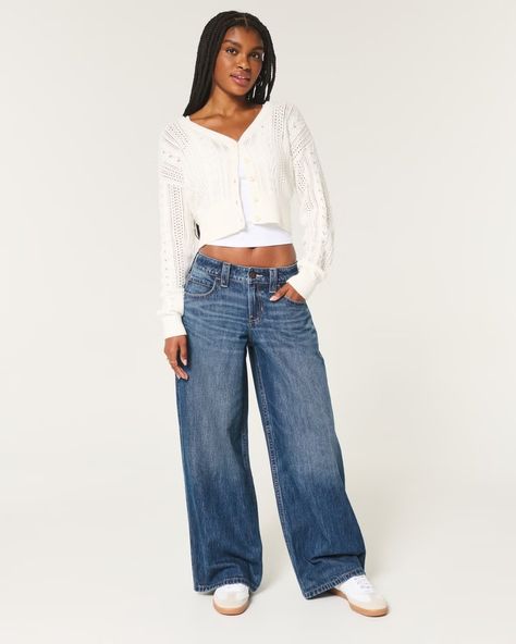 Women's Low-Rise Dark Wash Super Baggy Jeans | Women's New Arrivals | HollisterCo.com Low Rise Baggy Jeans Outfit, Low Waisted Baggy Jeans, Dark Washed Jeans Outfit, Super Baggy Jeans, Wash Jeans Outfit, Baggy Jeans Outfit, Low Rise Baggy Jeans, Comfortable Jeans, 2025 Vision