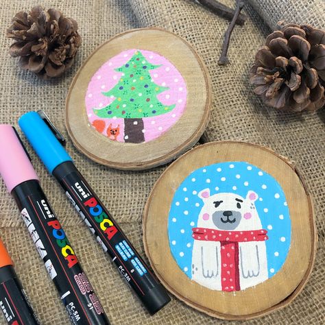 I found wood slices and nutcracker silhouettes in my local fine art store. I decorated the wooden slices with my Posca markers. For the nutcrackers, I first drew with posca and then painted with the acrylic. I then varnished the whole thing. I attached a ribbon to the back to hang it on the Christmas […] Posca Markers, Christmas Illustrations, Wooden Slices, Red Felt, Christmas Illustration, Marker Art, Wood Slices, Nutcracker, Art Store