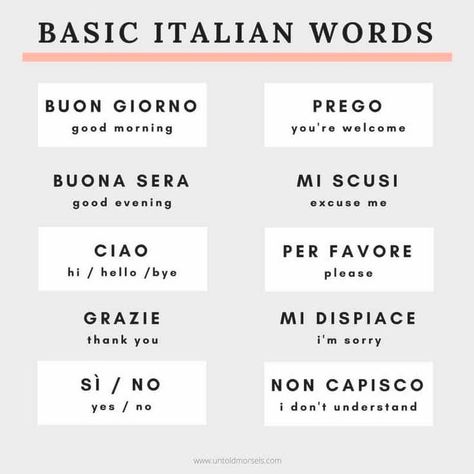 Italy Quotes, Words In Different Languages, Basic Italian, Learn To Speak Italian, Italy Trip Planning, Travel Phrases, Italian Vocabulary, Italian Word, Italian Lessons