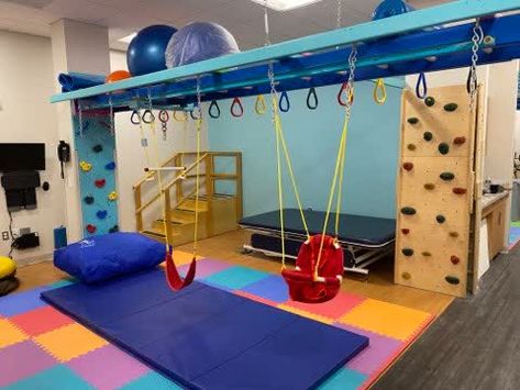 Pediatric Therapy Gym Design, Pediatric Therapy Gym, Pediatric Therapy Room, Pediatric Physical Therapy Clinic Design, Pediatric Therapy Clinic Design, Pediatric Therapy Clinic, Sensory Kids Room, Kids Playroom Basement, Kids Jungle Room