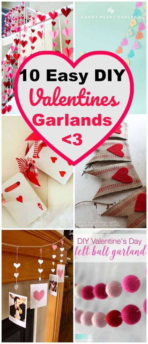 10 Inexpensive and easy DIY Valentines garland ideas. Garlands & banners make a fast wall art project and decor ideas for Valentines Day! Diy Valentines Garland, Easy Garland, Valentines Garland, Easy Diy Valentines, Diy Garlands, Saint Valentin Diy, Valentines Bricolage, Valentine Garland, Garland Ideas