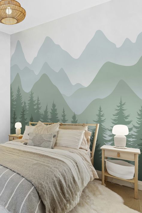 Diy Mountain Mural, Baby Room Decals, Mountain Wall Mural, Mountain Mural, Mountain Nursery, Woodland Wall, Nursery Wall Murals, Forest Wall Mural, Nursery Mural