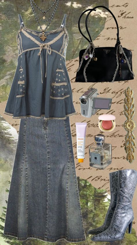 #outfitinspo #vibes #vintage #style #outfit #fashion #styleinspo #styleboard #fashioninspo #fashionboard #aestethic #aestheticoutfit #blue #blueaesthetic #blueoutfit #denimskirt Fairycore Outfit, Tv Show Outfits, Grunge Fairy, Fairy Grunge, Blue Outfit, Denim Outfit, Blue Aesthetic, Polyvore Outfits, Aesthetic Clothes