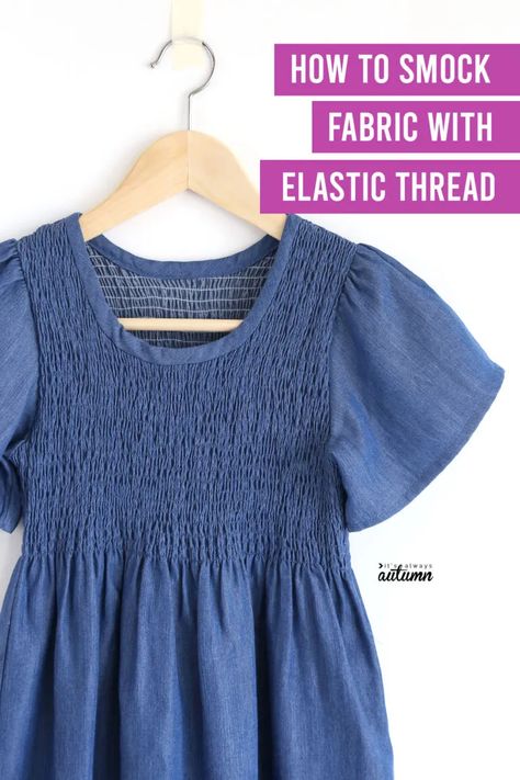 Learn how to use elastic thread to make your own smocked fabric. It's easy! DIY smocked fabric tutorial. Diy Smock, Sewn Clothes, Fabric Tutorial, Shirred Fabric, Smocking Tutorial, Smocked Clothes, Dress Tutorials, Shirred Dress, Elastic Thread