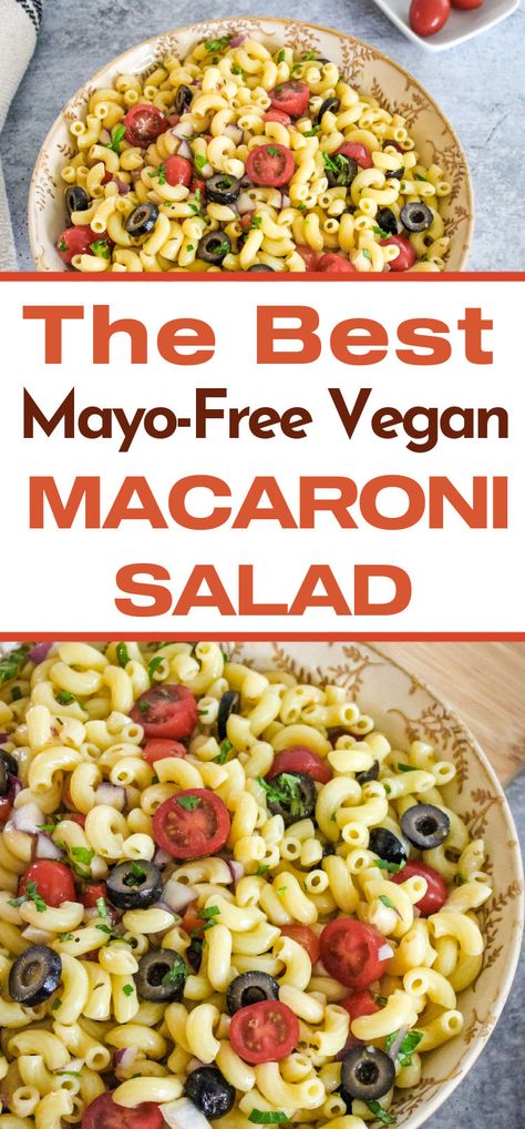 The best vegan macaroni salad with no mayo! You'll love this easy recipe inspired by the flavors of Italian cuisine. Loaded with crunchy veggies, and finished with a simple, mayo-free dressing. A perfect vegan side dish for summer BBQ parties and potlucks. Non Mayo Pasta Salad, No Mayo Macaroni Salad, Macaroni Salad Without Mayo, No Mayo Salads Summer, Macaroni Salad No Mayonnaise, Macaroni Salad Without Mayonnaise, Macaroni Salad No Mayo, Healthy Macaroni Salad Recipe, Healthy Macaroni Salad