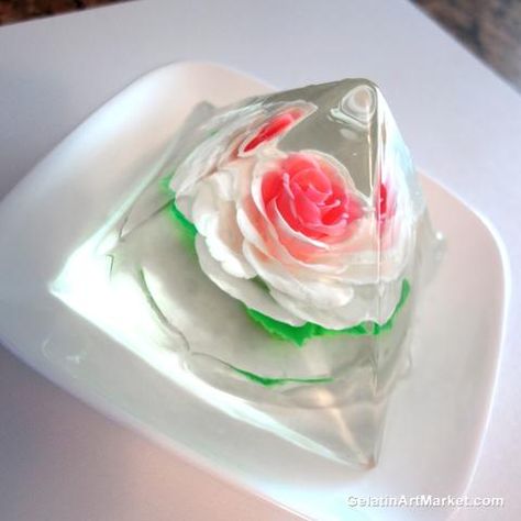 3D Gelatin Pyramid Rain Drop Cake, 3d Jelly Cake, Drop Cake, Jelly Flower, Jelly Desserts, Jelly Art, Jello Cake, Gelatin Dessert, Jelly Cake