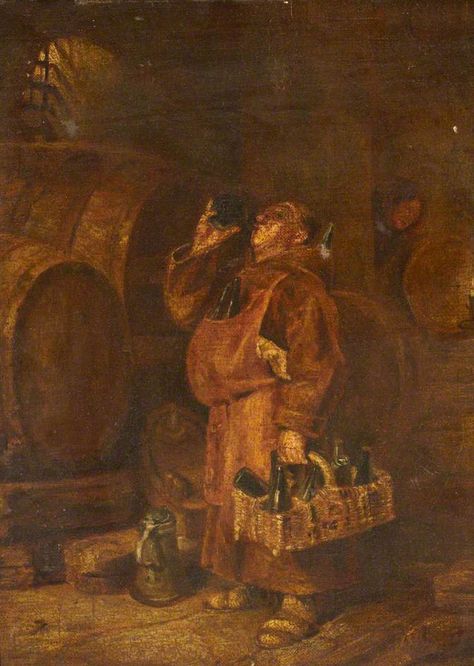 Monk in the Wine Cellar Medieval Priest, Drunk Aesthetic, Aesthetic Medieval, Medieval Peasant, Wine Merchant, Mans World, Wine Cellar, Realism, Flask