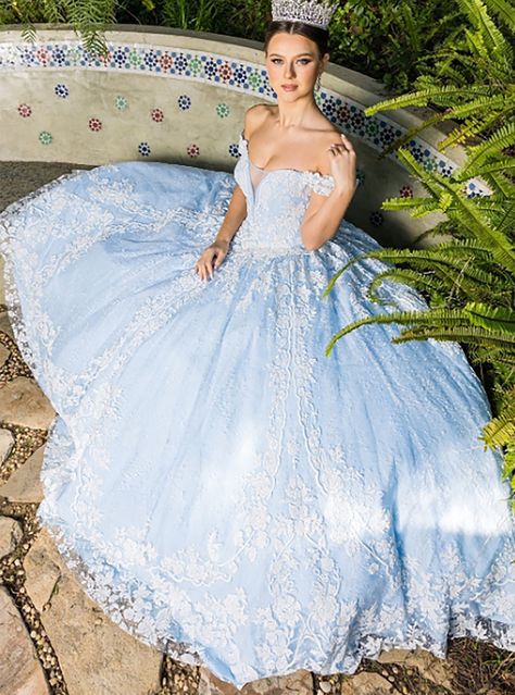 Quinceanera Floral Black/white or Blue/white 3D Effect - Etsy Beautiful Ballgown, Off Shoulder Ball Gown, Long Sleeve Ball Gowns, Tulle Balls, Neck Wedding Dress, Quince Dress, Satin Tulle, Princess Ball Gowns, Quinceanera Dress