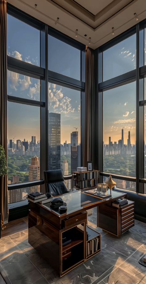 Skyscraper Office, Penthouse Bedroom, Future Office, Apartment View, Living Room Large, High Rise Apartments, Amazing Views, Living In New York, City Apartment