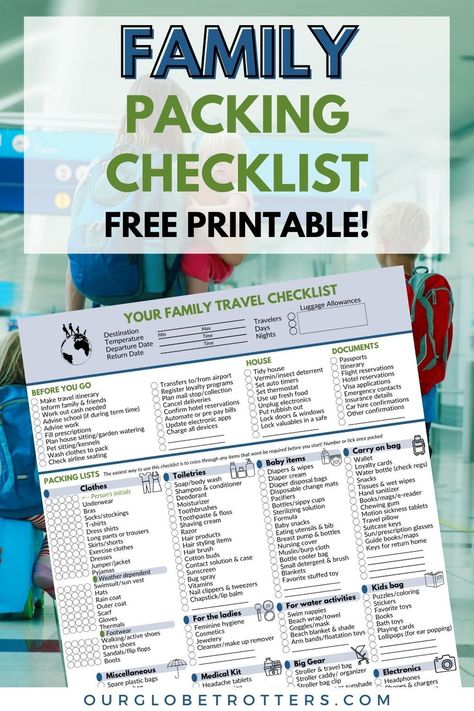 Free packing list for your next family vacation, see what we pack for family trips tot to teens, perfect for local and international trips with your kids. Comes with a downloadable list you can print out and edit for your family's needs | Ultimate Family Vacation Packing List | Our Globetrotters Family Travel Blog Packing List For Family Vacation, Family Trip Packing List, Family Travel Packing List, Packing List For Vacation With Kids, 5 Day Trip Packing List Summer, Family Vacation Packing List, Kids Allowance, Toddler Packing List, Packing Advice