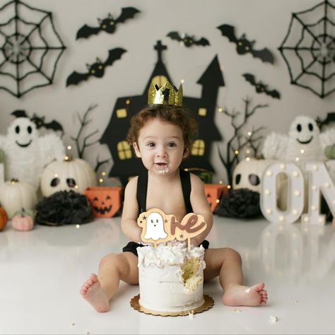 Amazon.com: Wooden Spooky One Cake Topper - Halloween 1st Birthday Party Decorations,The Spooky One Birthday Decor,Ghost First Birthday Cake Smash (spooky topper) : Grocery & Gourmet Food 1st Booday Cake, Spooky One First Birthday Pictures, Smash Cake Halloween, Halloween 1 Year Birthday, Halloween Cake Smash 1st Birthdays, Halloween Birthday Photoshoot Ideas, Halloween First Birthday Photoshoot, The Spooky One First Birthday, Ghost First Birthday