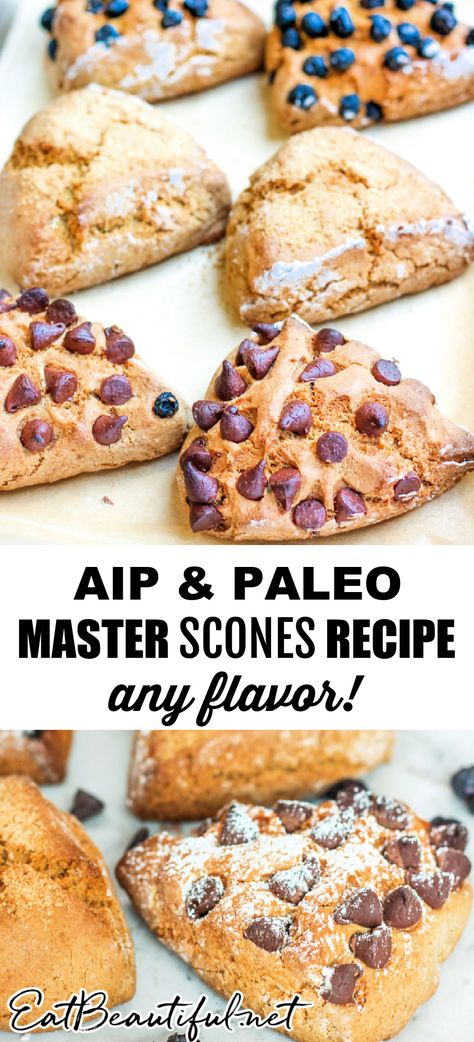 Grain Free Scones, Aip Blueberry Muffins, Aip Blueberry Recipes, Aip Breakfast Recipes High Protein, Paleo Breakfast No Eggs, Aip Scones, Aip Muffins, Almond Flour Scones, Egg Free Paleo