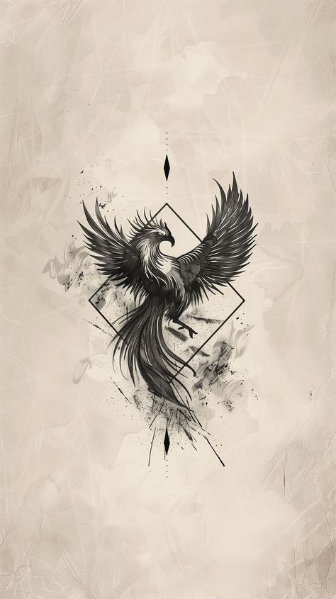 Minimalistic Phoenix Tattoo Design 3 #phoenixtattoo Phoenix Out Of The Ashes Tattoo, Phoenix Tattoo Masculine, Phoenix Tattoo Black And Grey, Phoenix Tattoo Cover Up, Burning Phoenix Tattoo, Back Phoenix Tattoo, Phoenix Minimalist Tattoo, Neck Tattoo Designs Men, Black And White Phoenix Tattoo