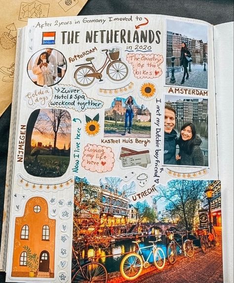 Bucket List Scrapbook Layout, The Adventure Book Travel Journals, Trip Journal Ideas Travel Memories, Sketchbook Travel Journal, Australia Scrapbook Ideas, Travel Scrapbook Aesthetic, Traveling Scrapbook Ideas, Simple Scrapbook Ideas For Beginners, Study Abroad Scrapbook