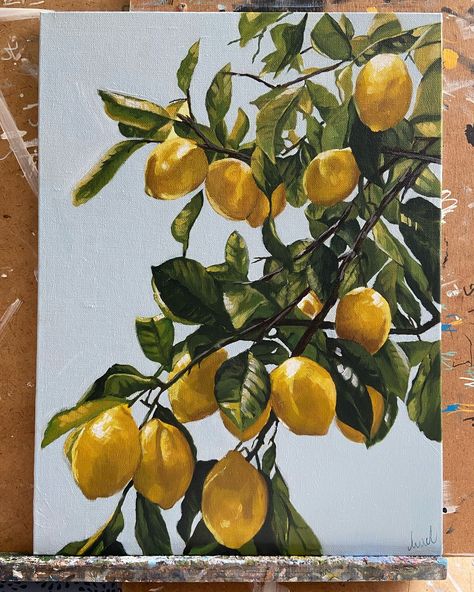 The latest and most recent lemon painting I did, is now Available through my Etsy shop. I tend to paint things like fruit and stuff as the weather gets cooler - more colorful kitchen still life art will follow soon enough … Measuring 12x16inch (30cmx40cm), I have astutely called it ‘Lemon Tree’, though any other suggestions towards the title are always welcomed ☺️ #lemon #lemonpainting #kitchendecorideas #kitchenart #lemontree #acrylicpainting #etsyshop #originalart #giftideasforher #lemon... Draw Lemon, Lemon Tree Painting, Lemons Painting, Lemon Pictures, Kitchen Still Life, Big Painting, Paint Inspo, Lemon Painting, Lime Paint