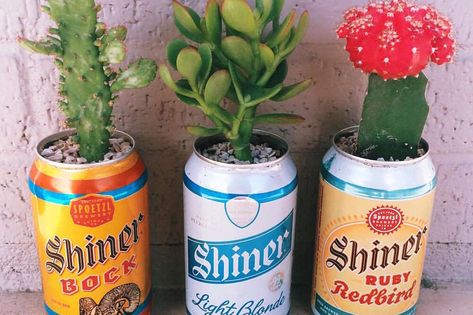 Beer Can Art: 11 Cool Beer Can Uses for Your Home - Thrillist Plants On Balcony, Etsy Ornaments, Beer Can Art, Beer Crafts, Bud Light Lime, Cool Beer, Beer Decorations, Beer Box, Can Art