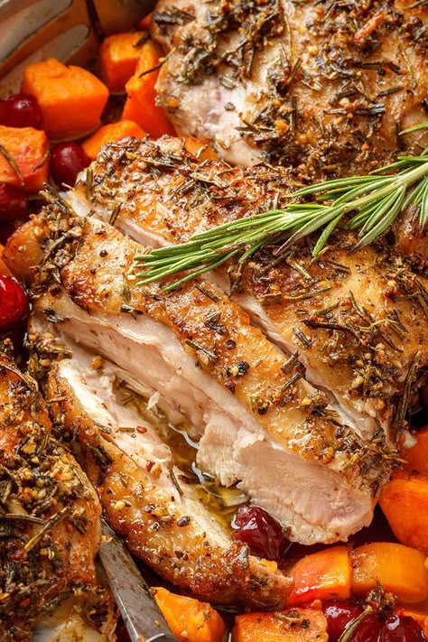 Garlic-Herb Butter Roasted Turkey Thighs — A no-fuss easy roasted turkey recipe filled with the most succulent flavors! Easy Roasted Turkey, Butter Roasted Turkey, Turkey Thigh Recipes, Roasted Turkey Thighs, Turkey Thigh, Roasted Turkey Recipe, Turkey Leg Recipes, Turkey Thighs, Chicken Breast Crockpot