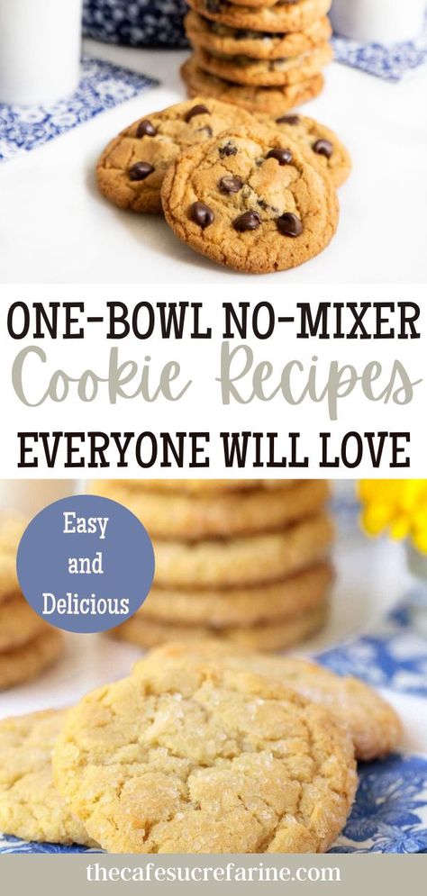 Easy One Bowl Cookies, Cookie Recipes No Mixer, One Bowl Cookie Recipes, No Mixer Chocolate Chip Cookies, No Mixer Cookies, One Bowl Cookies, Cookies No Mixer, Heath Bar Cookies, Dessert Favorites