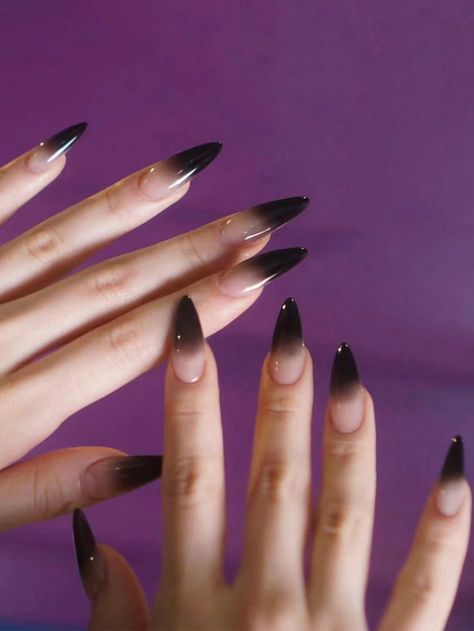 Black Collar Color Nails Embellished Beauty Tools Long Black Ombre Nails, White To Black Gradient Nails, Clear To Black Ombre Nails, Tan To Black Ombre Nails, Black Nails Gradient, Black Ombré Almond Nails, Ombre Nails Black And White, White Black Ombre Nails, Spooky Ombre Nails