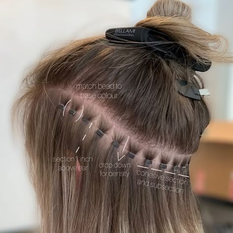 Weft Extension Placement, No Sew Beaded Weft Extensions, Hair Extension Tips And Tricks, Midi Hair, Hair Extensions Tutorial, Bellami Hair Extensions, Diy Hair Extensions, Micro Ring Hair Extensions, Sew In Hair Extensions