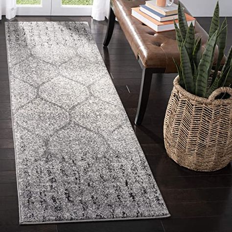 Safavieh Madison Collection MAD604F Ogee Trellis Distressed Area Rug, 2' 3" x 4', Grey/Ivory Grey White Living Room, Transitional Carpet, Bedroom Runner, Indoor Trellis, Mod Decor, Synthetic Fibres, Chic Rug, Living Rugs, Area Rug Design