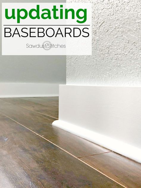 How to Update Baseboards - Sawdust 2 Stitches Update Baseboards, Farmhouse Baseboards, Diy Baseboards, Modern Baseboards, Farmhouse Trim, Baseboard Styles, Modern Trim, Baseboard Trim, Baseboard Molding