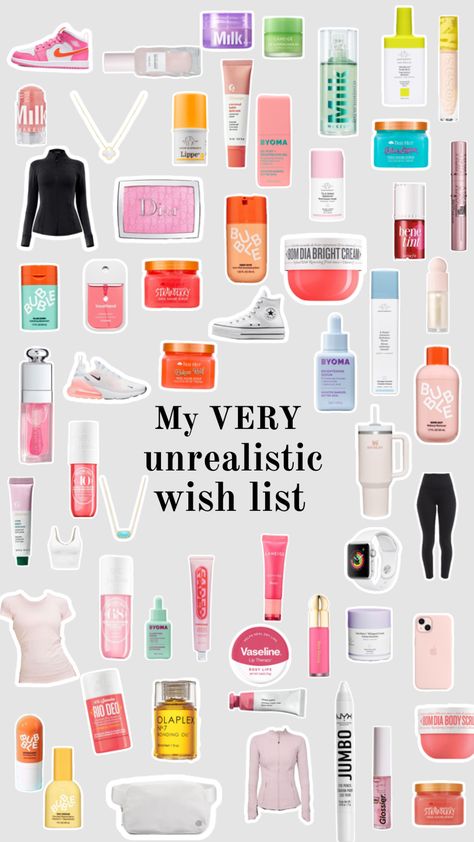 My VERY unrealistic wish list!🫶 #preppy #preppygirl #preppyfitinspo #preppyinspo #preppyfit #preppycollage #fyp #trending #beauty #wishlist #wishlistideas Things To Add To Your Wishlist Preppy, My Wish List Ideas, Dream Items List, Ideas For Wishlist, Preppy Whish List, Bday Wishlist 2023, Preppy Christmas Wishlist 2023, Makeup Gifts For Teens, What To Ask For Christmas Preppy