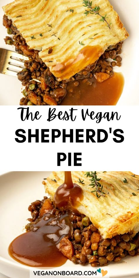 This lentil shepherd's pie is a family favorite meal! When you need a vegan dinner that comforting, wholesome and nutritious, this is a go to recipe! Of course it's great for anyone that's dairy-free or vegetarian too! Vegan Casseroles, Vegan Shepherds Pie, Lentils Vegan, Vegan Ground Beef, Shepherd's Pie Recipe, Vegan Casserole, Vegan Main Dishes, Veggie Meals, Plant Based Meals