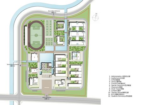 Kunshan Middle School Proposal / United Design Group Vocational School Design, School Master Plan, Masterplan Concept, Campus Planning, Site Layout Plan, School Layout, School Floor Plan, Layout Landscape, Architect Student