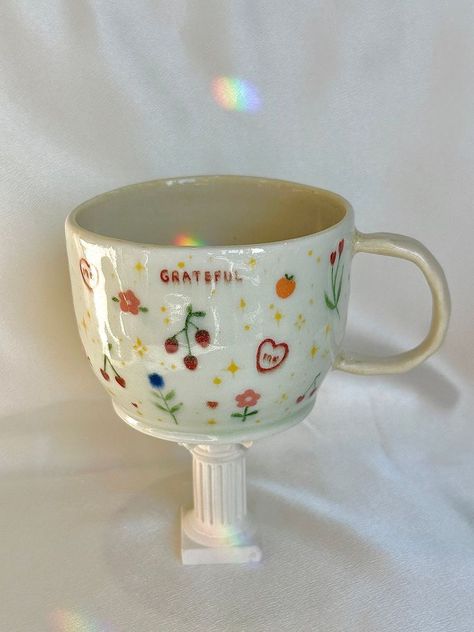 Stay Grateful, Pretty Mug, Hand Painted Mug, Painting Pottery, Ceramics Pottery Mugs, Painted Mug, Diy Pottery Painting, Love Gratitude, Color Me Mine